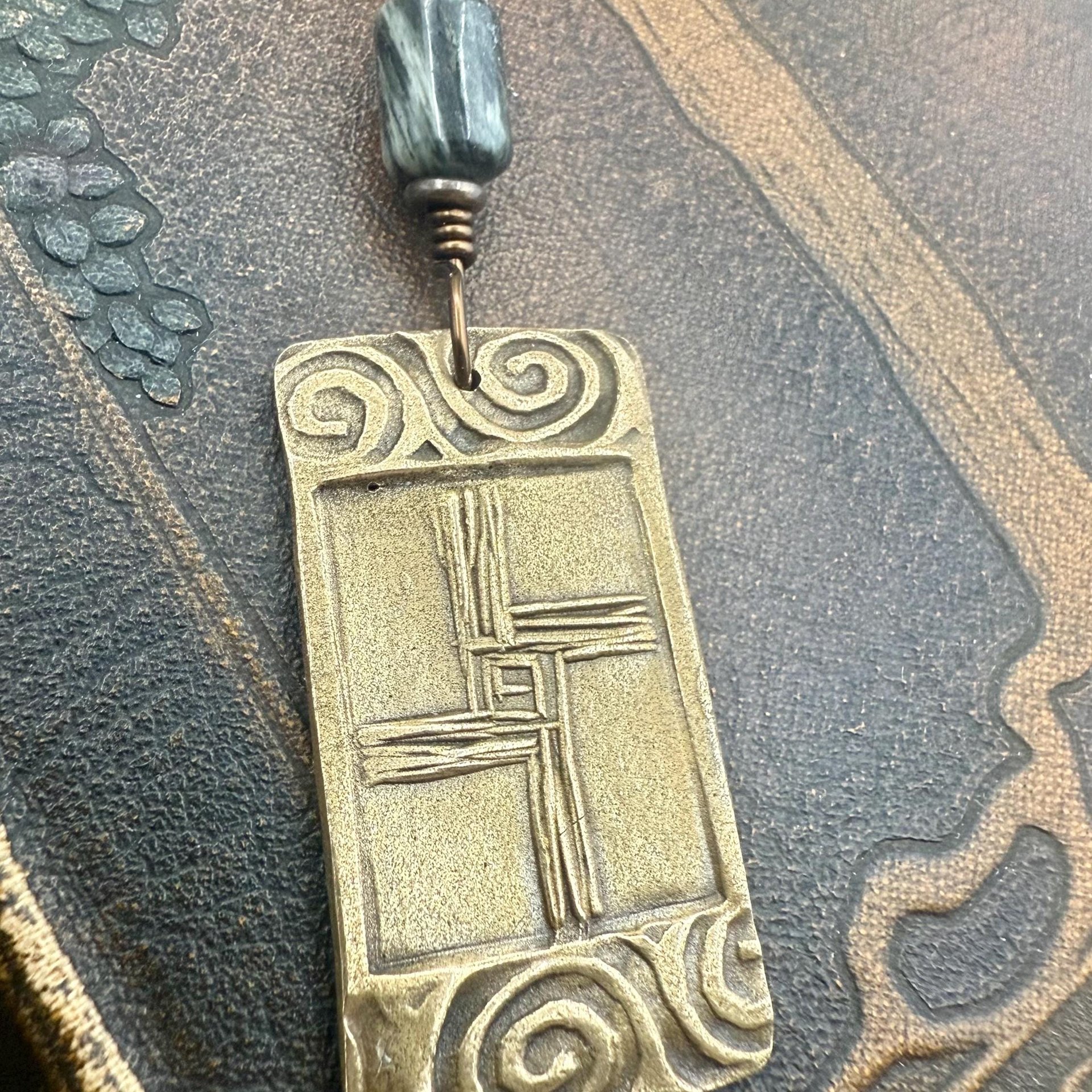 Saint Brigid's Cross, Bronze & Connemara Marble Pendant, Irish Celtic Jewelry, Brigit Bridget, St Brigid of Kildare, Irish Cross, Imbolc