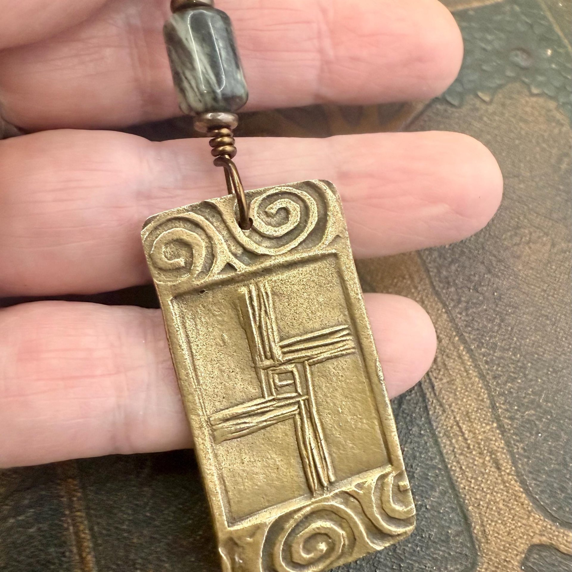 Saint Brigid's Cross, Bronze & Connemara Marble Pendant, Irish Celtic Jewelry, Brigit Bridget, St Brigid of Kildare, Irish Cross, Imbolc