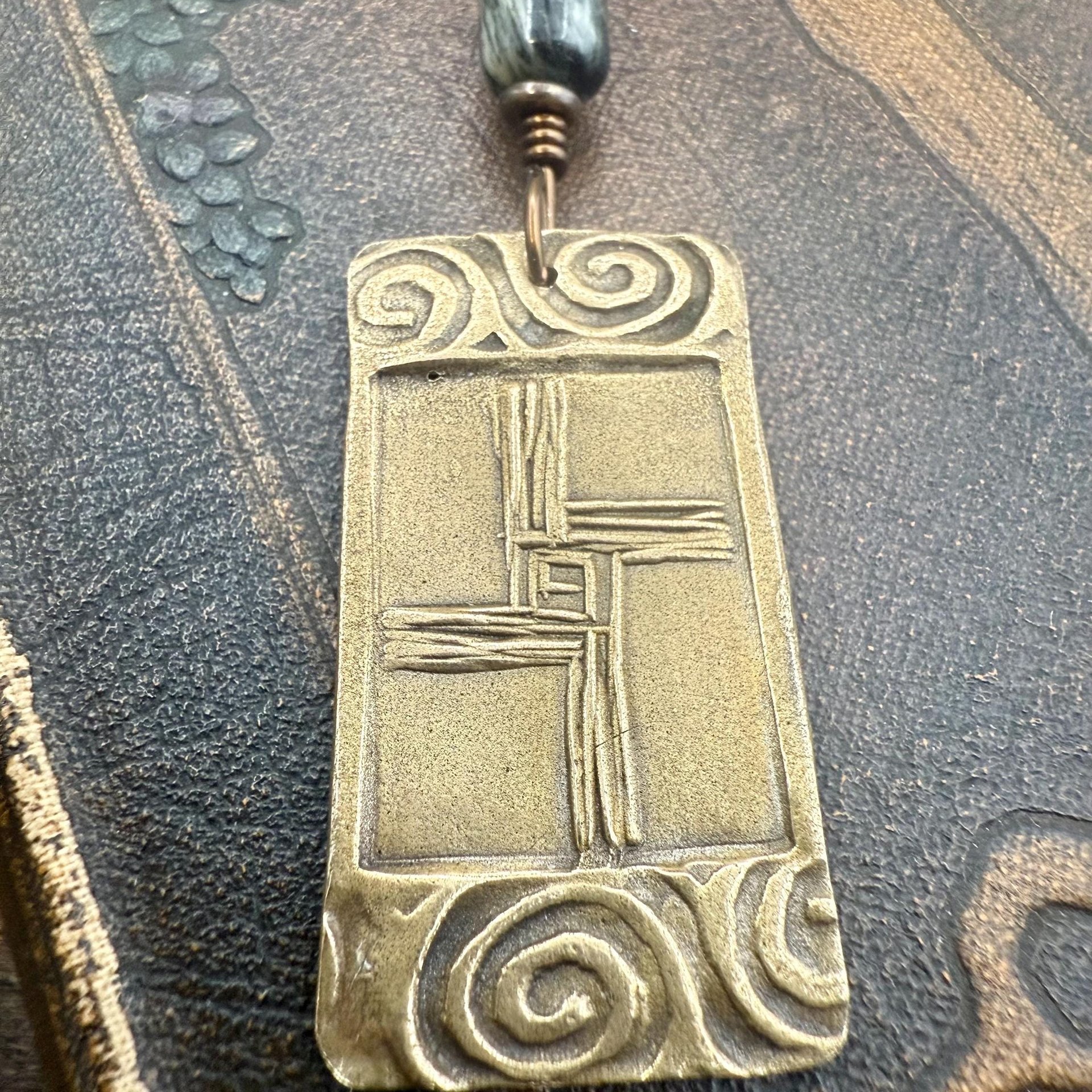 Saint Brigid's Cross, Bronze & Connemara Marble Pendant, Irish Celtic Jewelry, Brigit Bridget, St Brigid of Kildare, Irish Cross, Imbolc