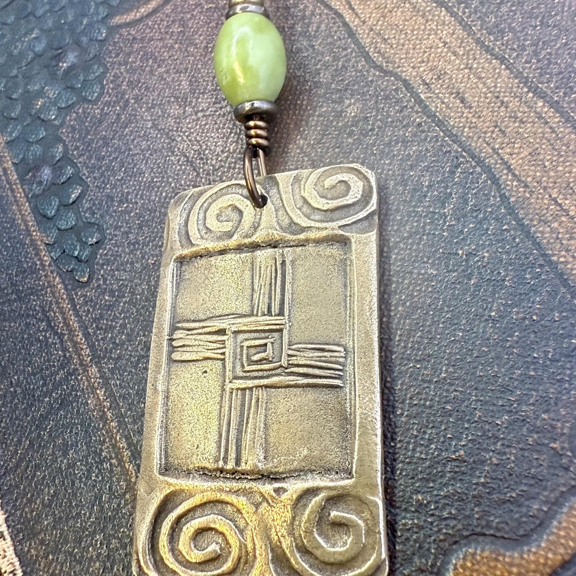 Saint Brigid's Cross, Bronze & Connemara Marble Pendant, Irish Celtic Jewelry, Brigit Bridget, St Brigid of Kildare, Irish Cross, Imbolc