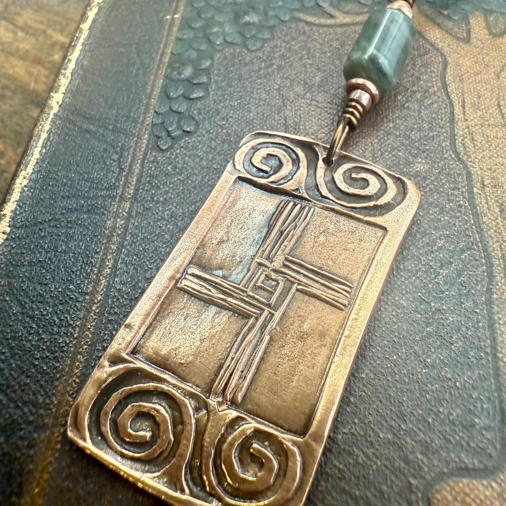 Saint Brigid's Cross, Copper & Connemara Marble Pendant, Irish Celtic Jewelry, Brigit Bridget, St Brigid of Kildare, Irish Cross, Imbolc