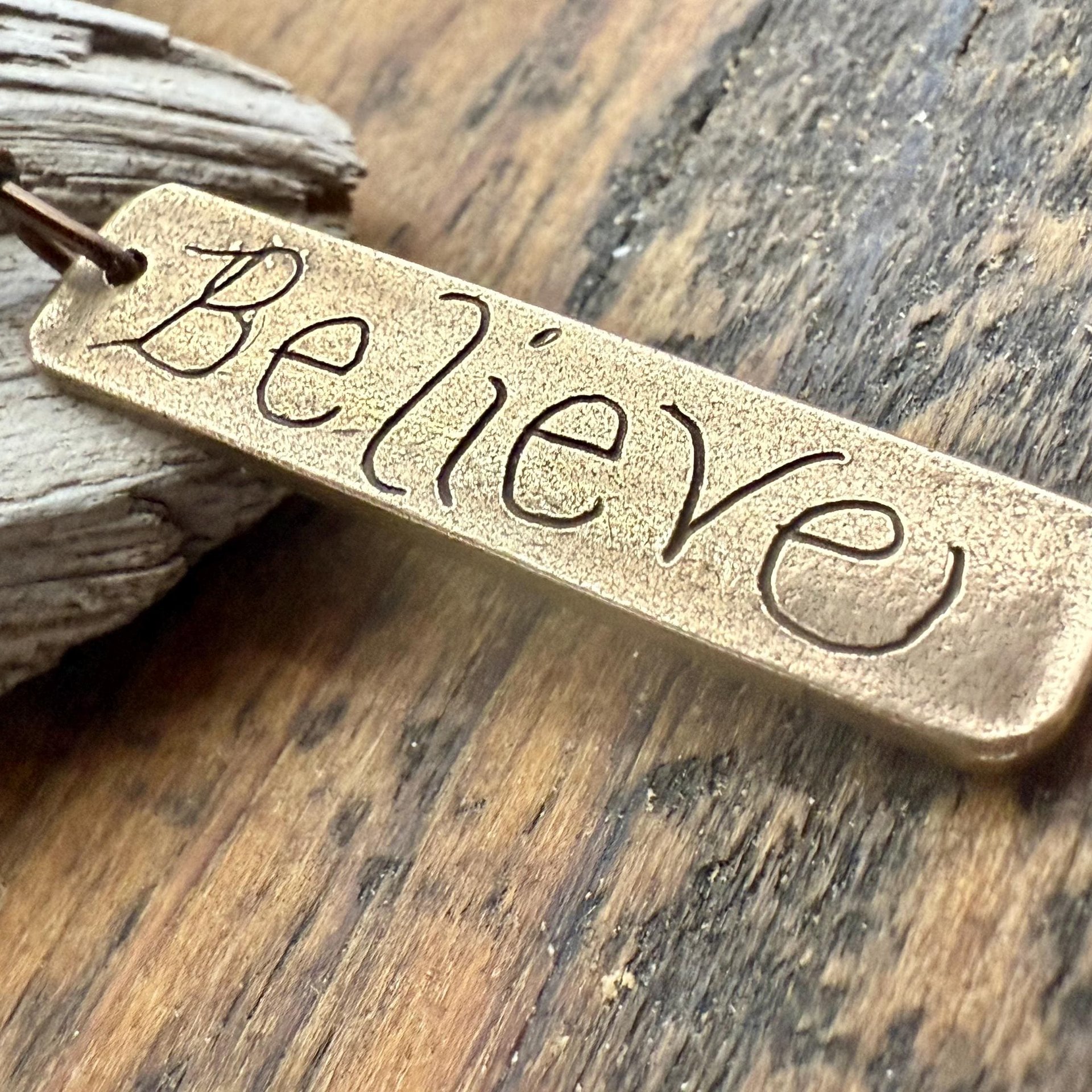 Believe Ogham Necklace, Creid Irish Gaelic, Bronze Bar Charm, Connemara Marble, Irish Celtic, Hand Carved Pendant, Soul Harbor Jewelry
