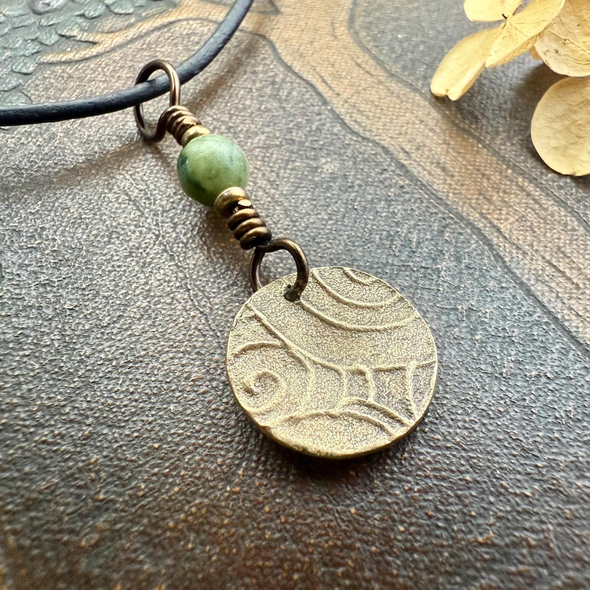 Four Leaf Clover Heart, Bronze Wax Seal Charm, Connemara Marble, Irish Celtic Jewelry, 4 Leaf Clover, Lucky Love Charm, Leather & Vegan Cord
