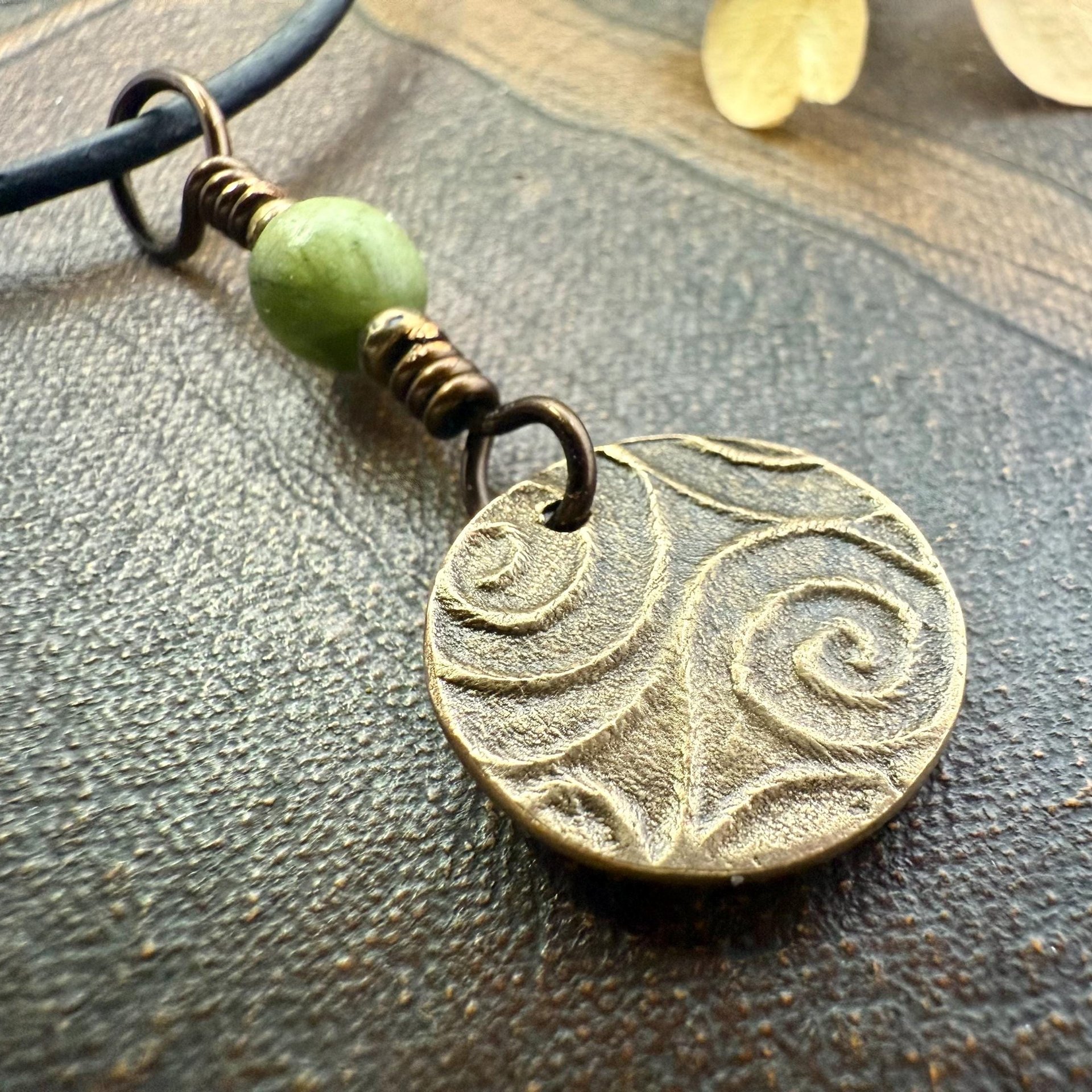 Four Leaf Clover Heart, Bronze Wax Seal Charm, Connemara Marble, Irish Celtic Jewelry, 4 Leaf Clover, Lucky Love Charm, Leather & Vegan Cord
