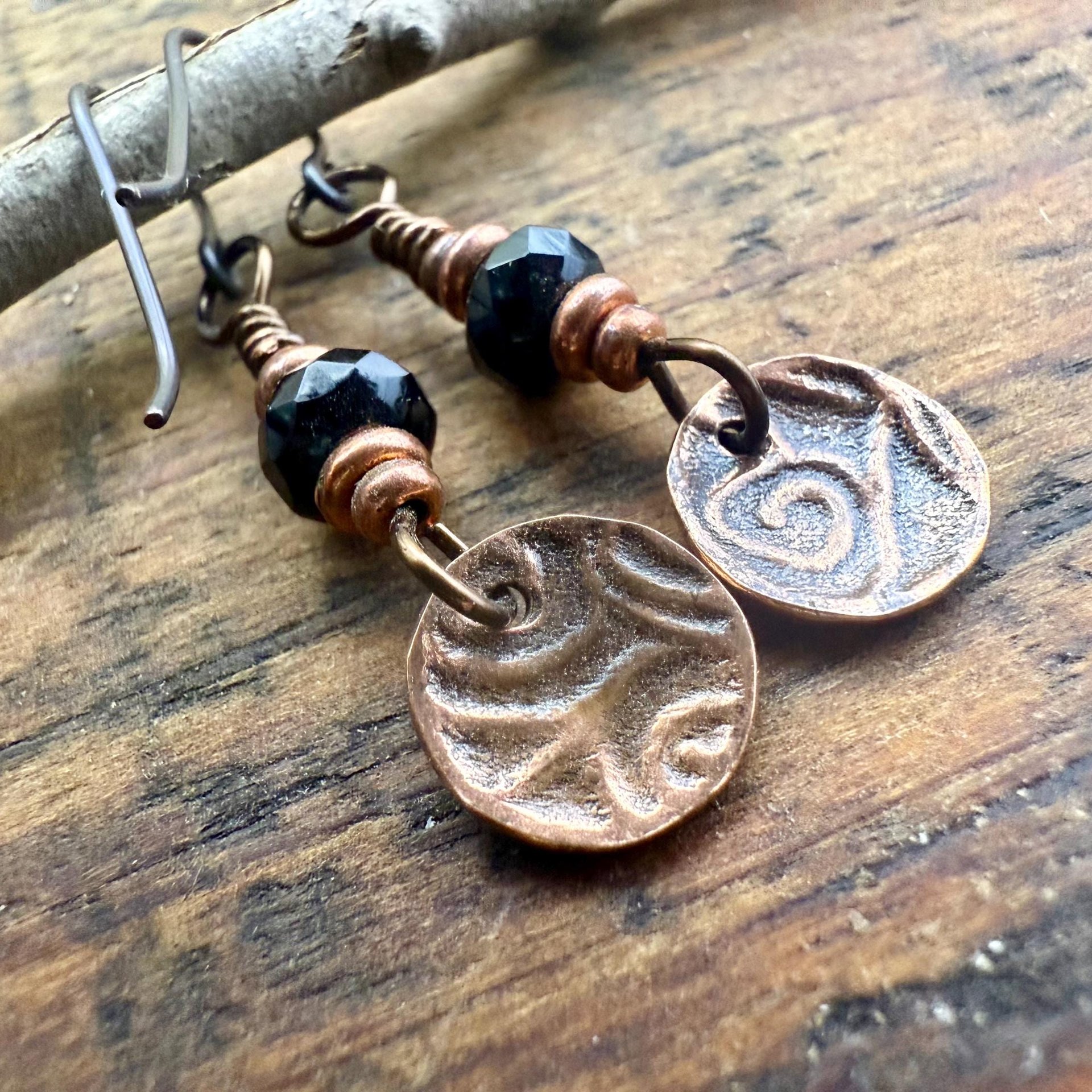 Handmade Copper Trinity Knot Earrings, Czech Glass Beads, Irish Celtic Jewelry, Hypoallergenic Ear Wires, Pagan, Light Everyday Earrings
