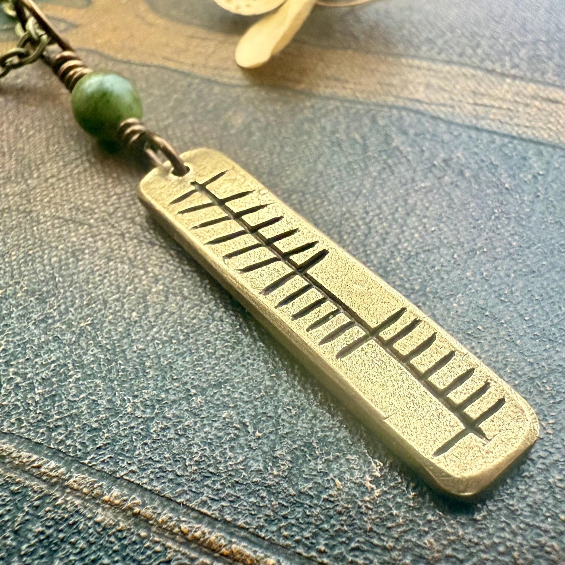 Anam Cara Ogham Necklace, Soul Friend, Bronze Bar Charm, Connemara Marble, Irish Celtic, Soul Mate, Gifts of Love, Irish Gaelic, Best Friend