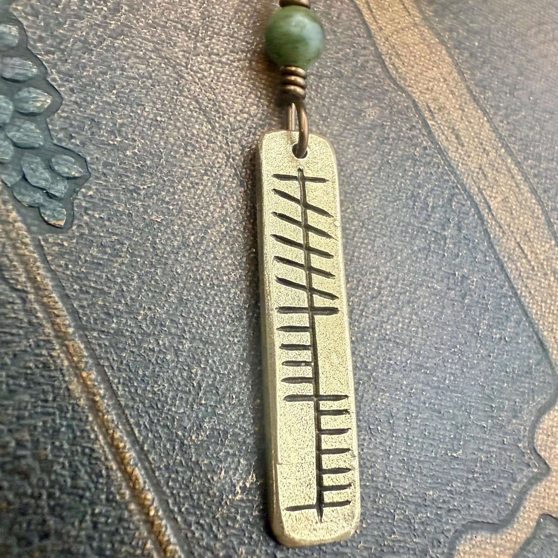 Anam Cara Ogham Necklace, Soul Friend, Bronze Bar Charm, Connemara Marble, Irish Celtic, Soul Mate, Gifts of Love, Irish Gaelic, Best Friend