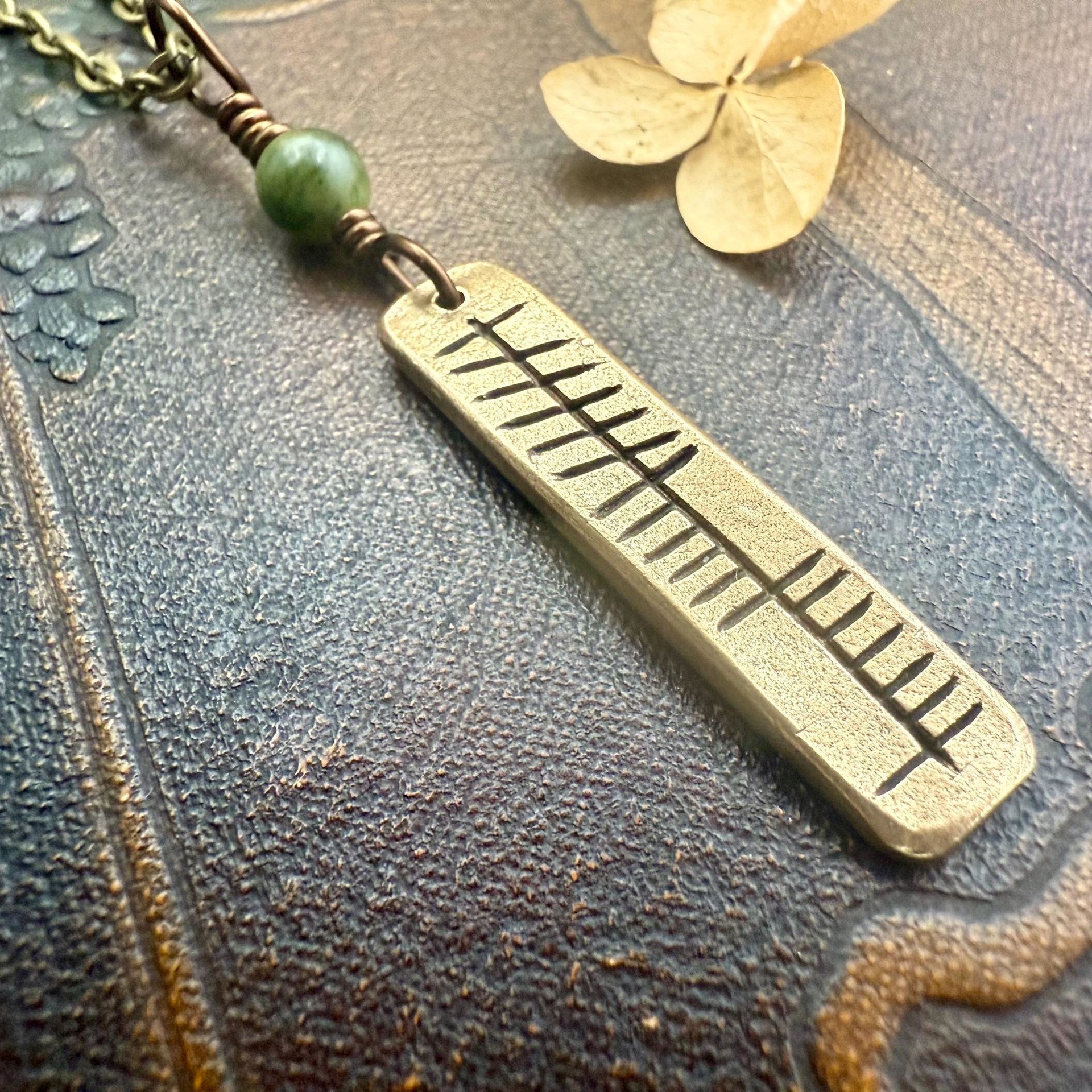 Anam Cara Ogham Necklace, Soul Friend, Bronze Bar Charm, Connemara Marble, Irish Celtic, Soul Mate, Gifts of Love, Irish Gaelic, Best Friend