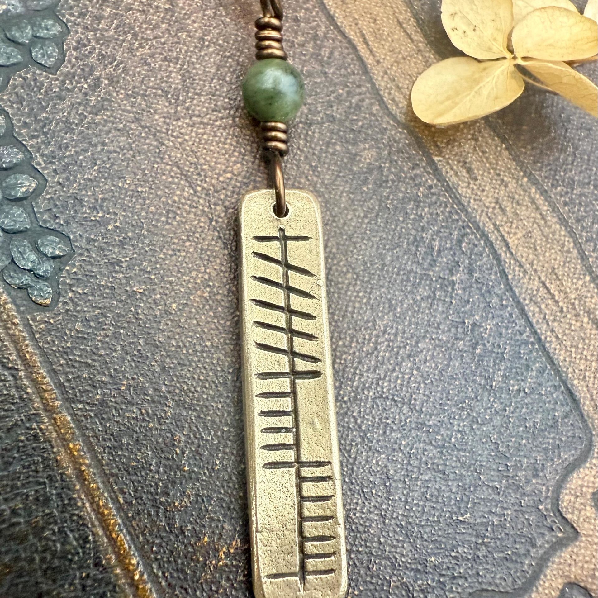 Anam Cara Ogham Necklace, Soul Friend, Bronze Bar Charm, Connemara Marble, Irish Celtic, Soul Mate, Gifts of Love, Irish Gaelic, Best Friend