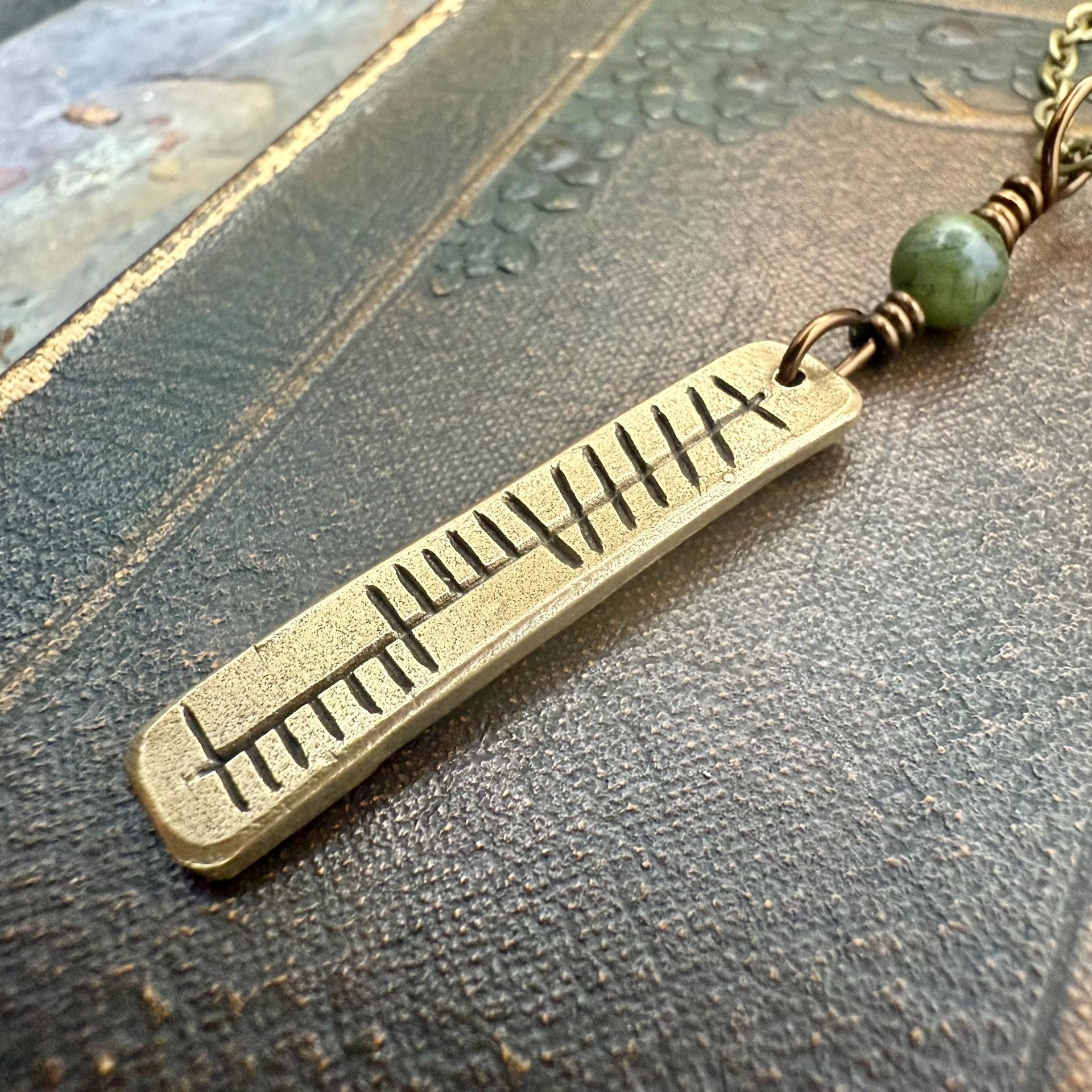 Anam Cara Ogham Necklace, Soul Friend, Bronze Bar Charm, Connemara Marble, Irish Celtic, Soul Mate, Gifts of Love, Irish Gaelic, Best Friend