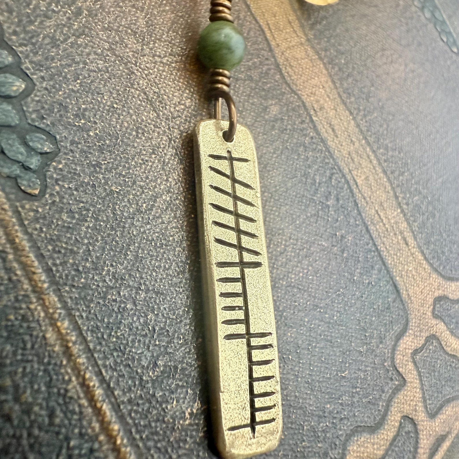 Anam Cara Ogham Necklace, Soul Friend, Bronze Bar Charm, Connemara Marble, Irish Celtic, Soul Mate, Gifts of Love, Irish Gaelic, Best Friend