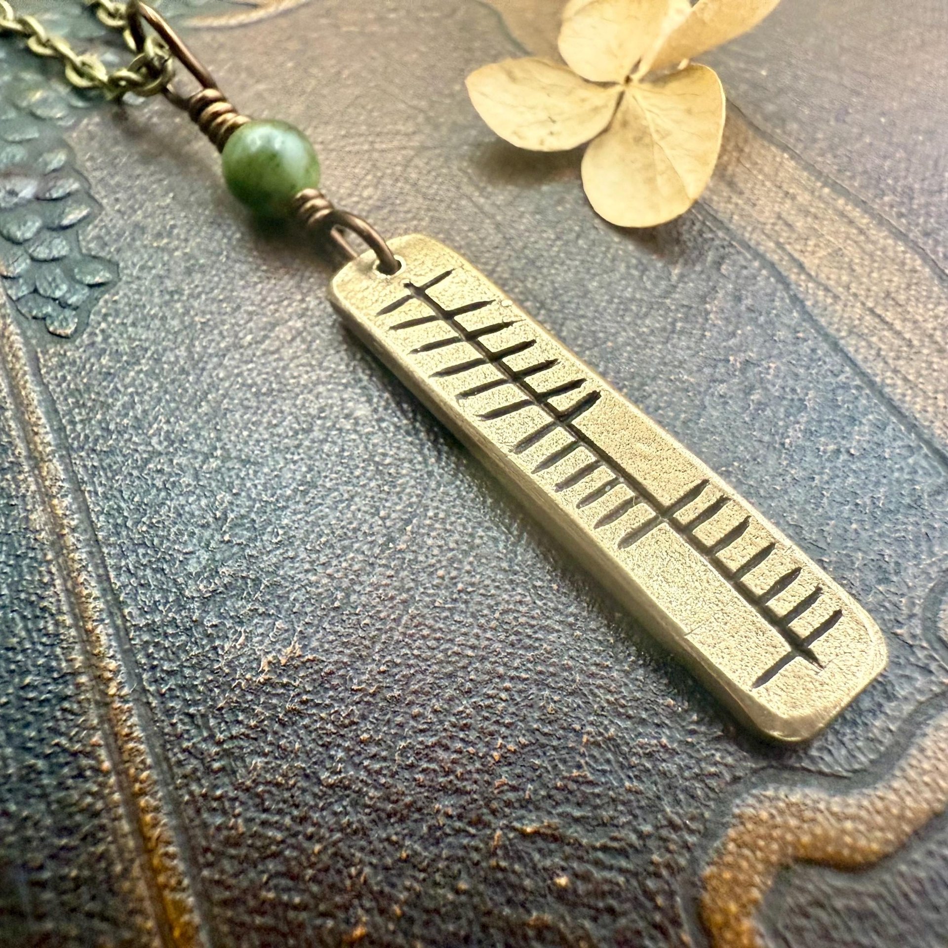 Anam Cara Ogham Necklace, Soul Friend, Bronze Bar Charm, Connemara Marble, Irish Celtic, Soul Mate, Gifts of Love, Irish Gaelic, Best Friend