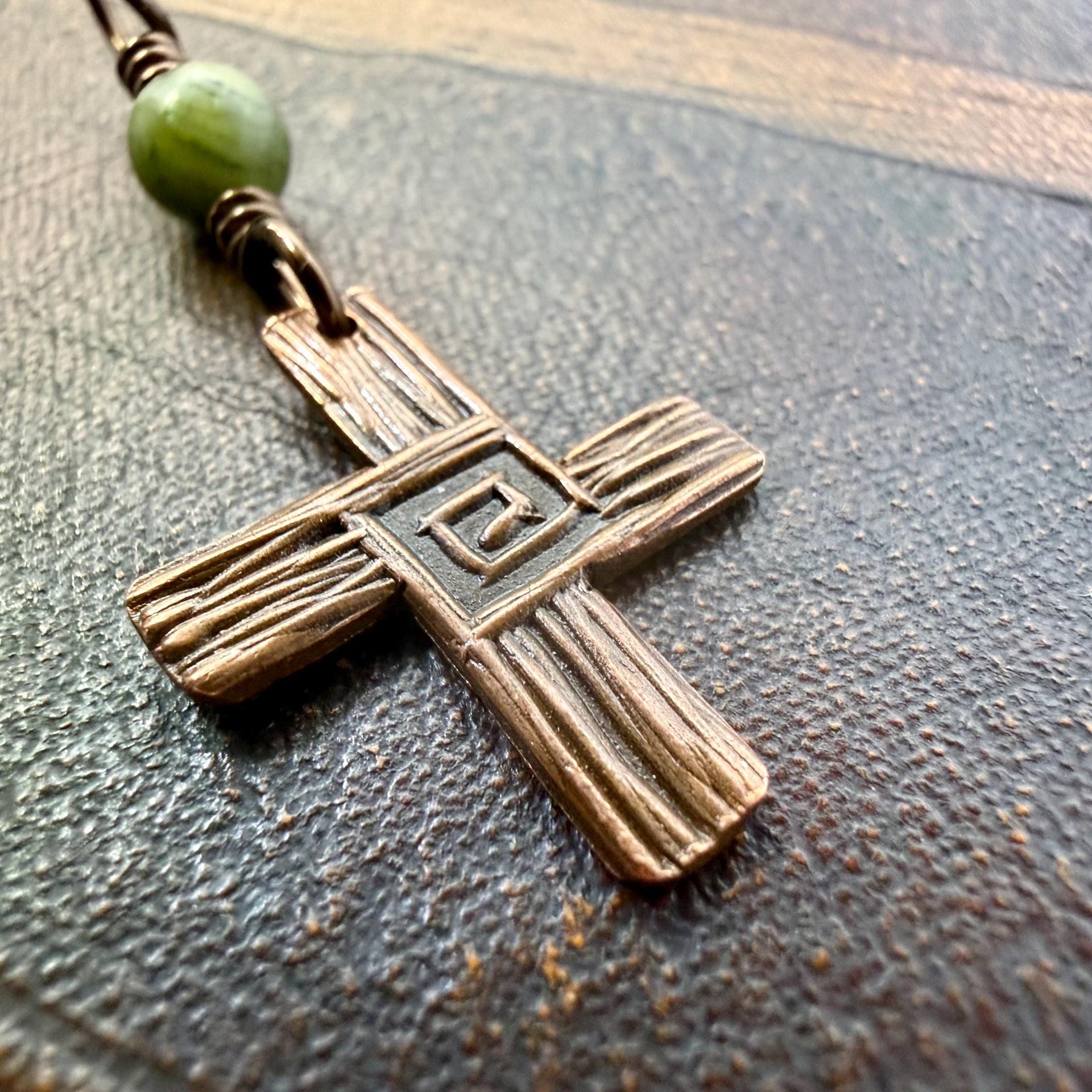 Saint Brigid's Cross, Copper Charm, Irish Celtic Jewelry, Connemara Marble, Hand Carved, Pagan Imbolc, Celtic Witch, Soul Harbor Jewelry