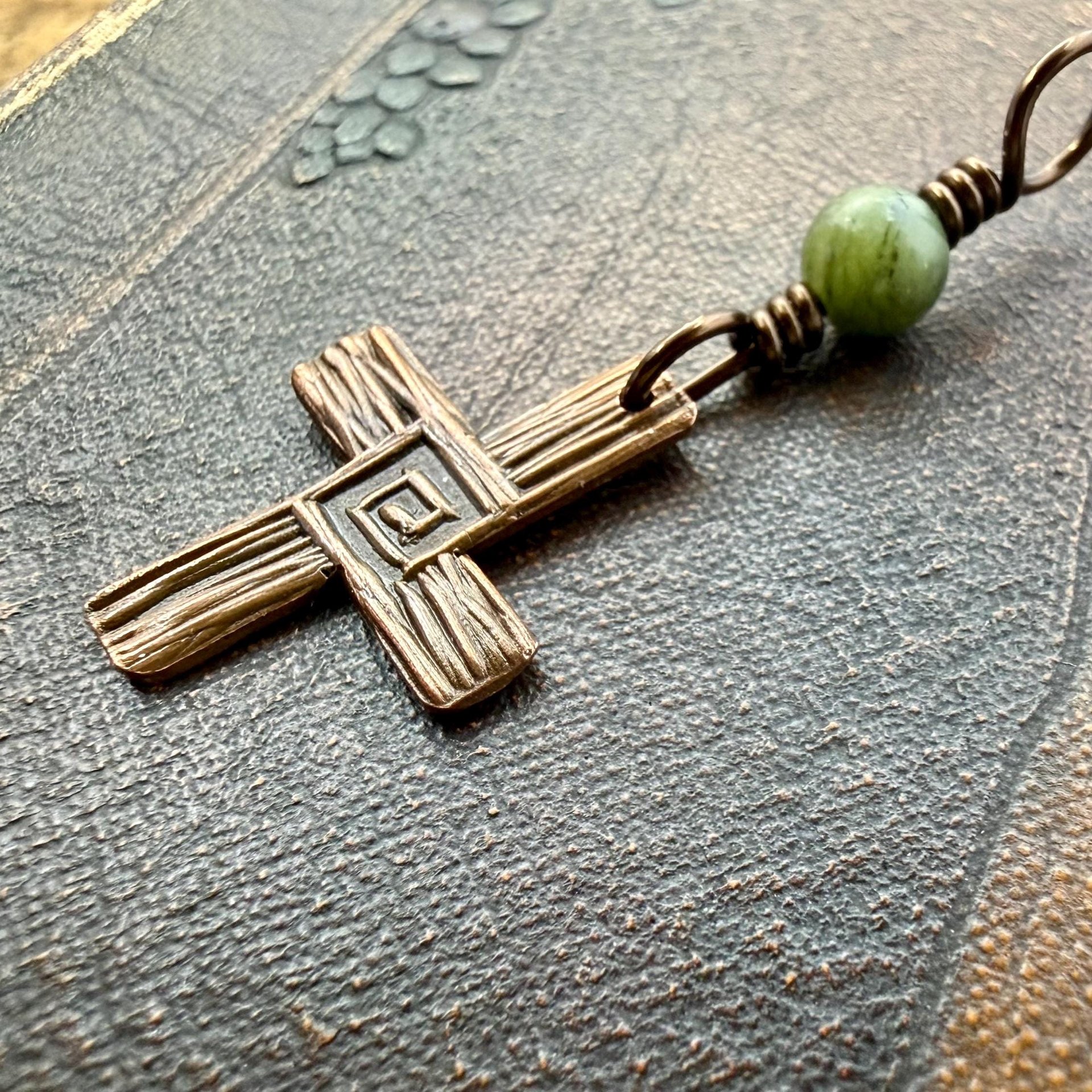 Saint Brigid's Cross, Copper Charm, Irish Celtic Jewelry, Connemara Marble, Hand Carved, Pagan Imbolc, Celtic Witch, Soul Harbor Jewelry