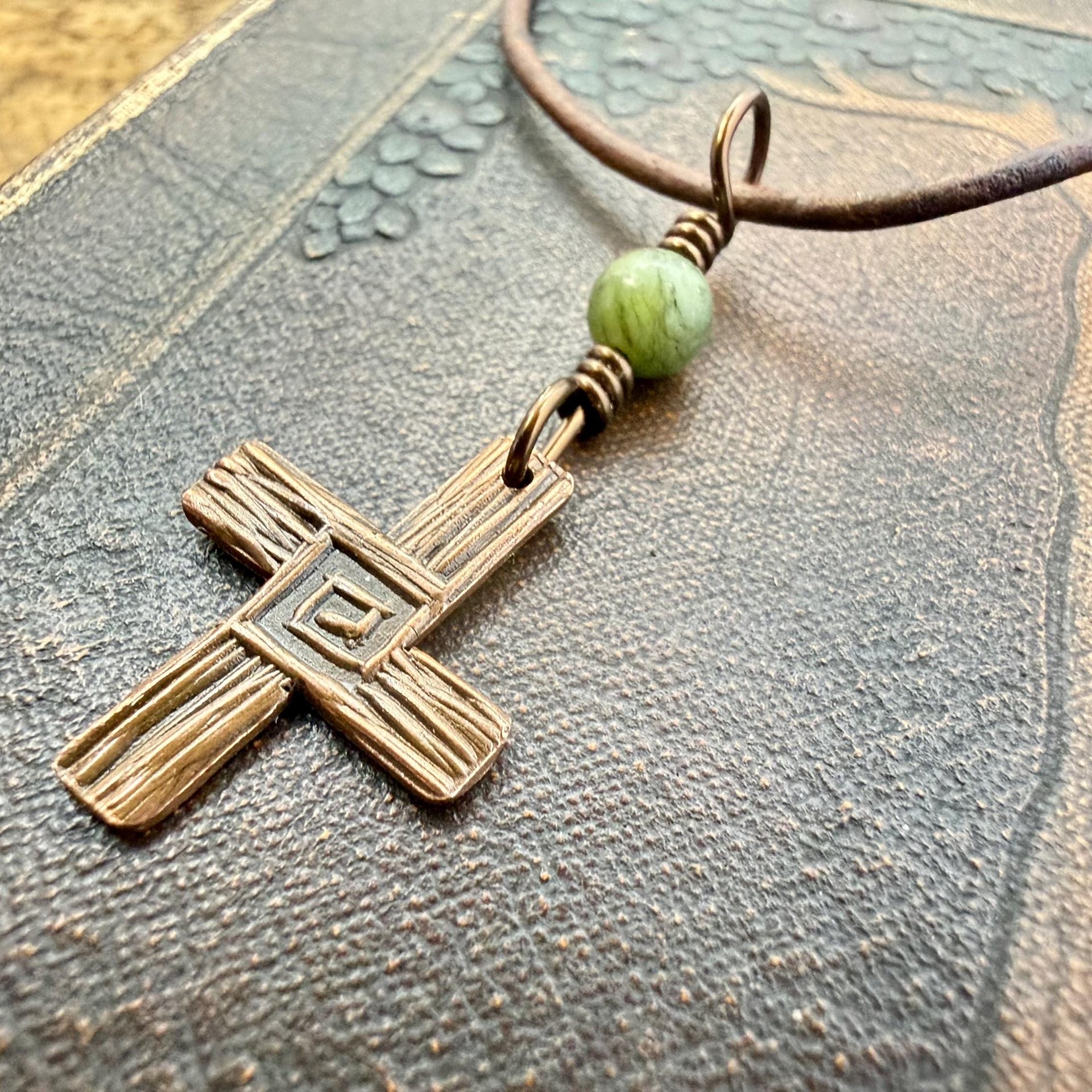 Saint Brigid's Cross, Copper Charm, Irish Celtic Jewelry, Connemara Marble, Hand Carved, Pagan Imbolc, Celtic Witch, Soul Harbor Jewelry