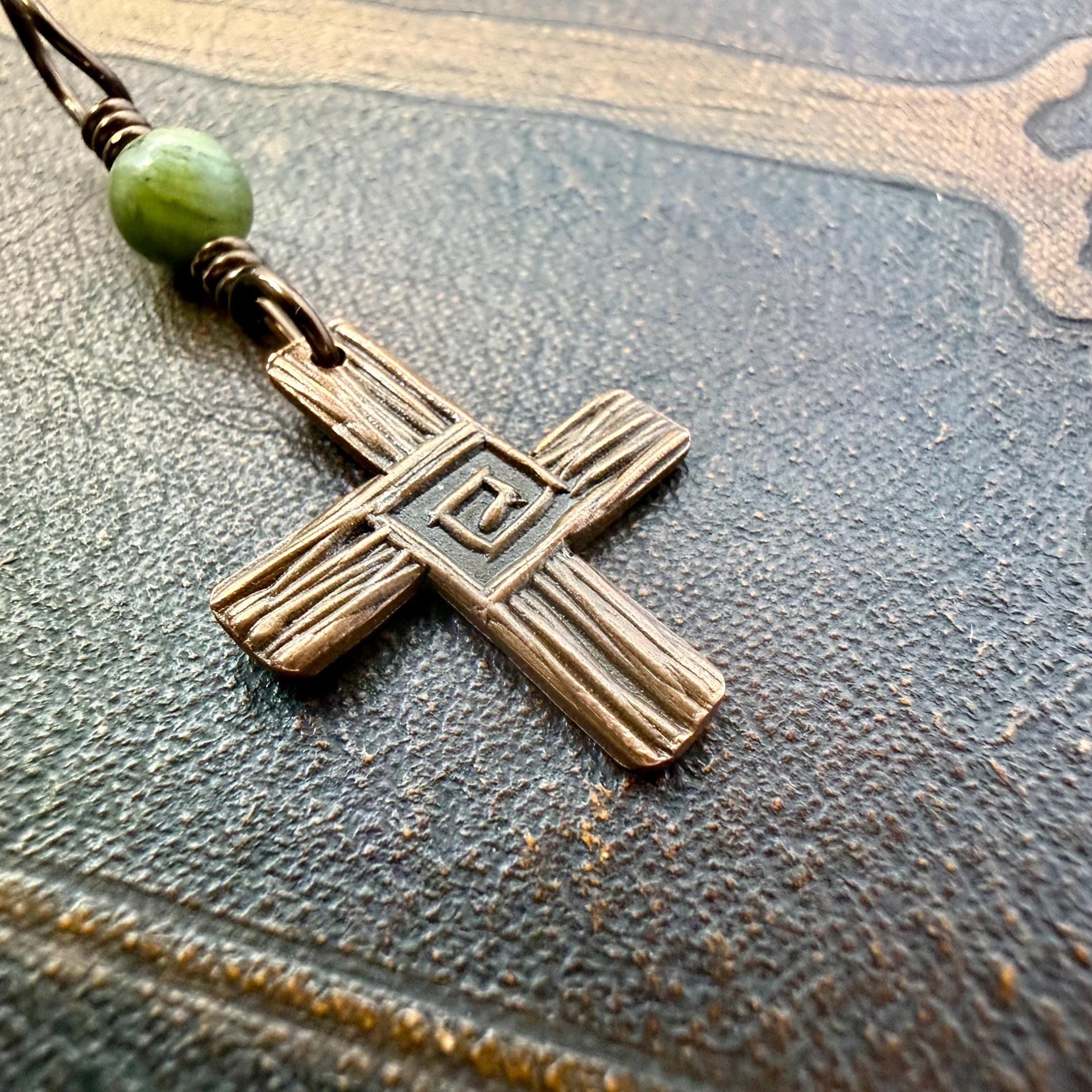Saint Brigid's Cross, Copper Charm, Irish Celtic Jewelry, Connemara Marble, Hand Carved, Pagan Imbolc, Celtic Witch, Soul Harbor Jewelry