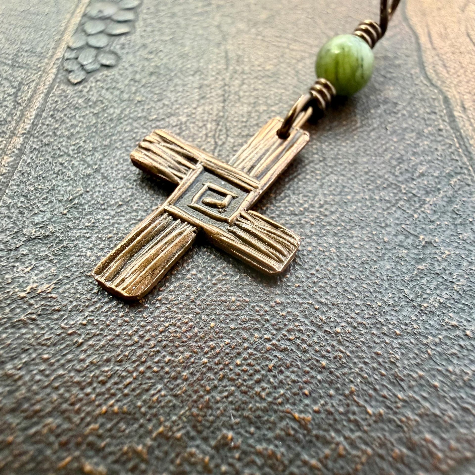 Saint Brigid's Cross, Copper Charm, Irish Celtic Jewelry, Connemara Marble, Hand Carved, Pagan Imbolc, Celtic Witch, Soul Harbor Jewelry