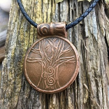 Tree of Life Pendant, Irish Celtic Jewelry, Copper Tree Necklace, Triskele, Triskelion, Hand Carved, Triple Spirals, Newgrange, Handmade Art