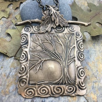 Celtic Tree of Life, Bronze Tree Necklace, Hand Carved Art Jewelry, Large Statement Pendant, Irish Celtic Spirals, Soul Harbor Jewelry