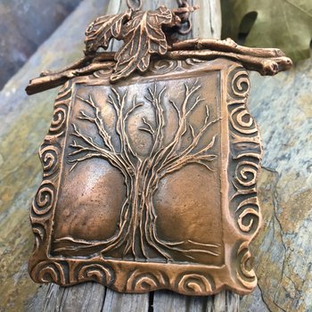 Celtic Tree of Life Pendant, Copper Tree Necklace, Irish Celtic Spirals, Leaves, Statement Art Jewelry, Hand Carved, Soul Harbor Jewelry