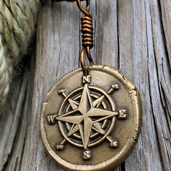 Compass Rose Charm, Bronze Compass Necklace, Nautical Sailing Gifts, Protection Guidance Talisman, Men's Jewelry, Grad Gifts, Handmade Art