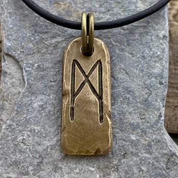 Mannaz Rune, Bronze Rune Charms, Handcrafted, Men Women Viking Necklaces, Nordic Norse Jewelry, Elder Futhark, Ancient Pagan, Necklace Cords