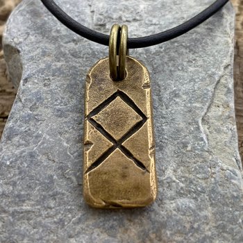 Othala Rune, Bronze Rune Charm, Hand Carved, Recycled Metal, Viking Pendant, Men Women, Elder Futhark, Ancient Pagan Symbols, Norse Nordic