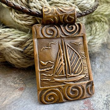 Copper Sailboat Pendant, Hand Carved, Sailing Nautical Necklace, Irish Celtic Spirals, Adventure Journey, Sailor Gifts, Handmade Art Jewelry