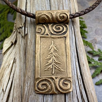 Pine Tree Pendant, Bronze Tree of Life, Hand Carved, Irish Celtic Spirals, Evergreen Tree, Druid, Celtic Sacred Trees, Soul Harbor Jewelry