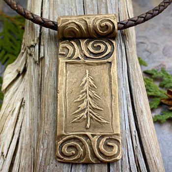 Pine Tree Pendant, Bronze Tree of Life, Hand Carved, Irish Celtic Spirals, Evergreen Tree, Druid, Celtic Sacred Trees, Soul Harbor Jewelry