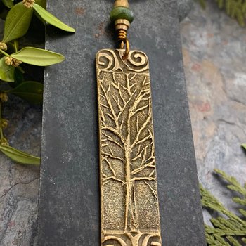 Tree of Life, Bronze Pendant, Connemara Marble, Irish Celtic Jewelry, Long Tree Necklace, Celtic Spirals, Hand Carved, Soul Harbor Jewelry