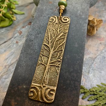 Tree of Life, Bronze Pendant, Connemara Marble, Irish Celtic Jewelry, Long Tree Necklace, Celtic Spirals, Hand Carved, Soul Harbor Jewelry