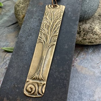 Tree of Life Bronze Pendant, Connemara Marble, Irish Celtic Jewelry, Long Skinny Tree Necklace, Celtic Spirals, Druid Sacred Trees, Handmade