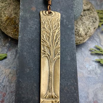 Tree of Life Bronze Pendant, Connemara Marble, Irish Celtic Jewelry, Long Skinny Tree Necklace, Celtic Spirals, Druid Sacred Trees, Handmade