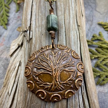 Celtic Tree of Life, Copper Pendant, Connemara Marble, Irish Celtic Jewelry, Crann Bethadh, 7th Wedding Anniversary, Hand Carved Art Jewelry