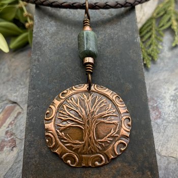 Celtic Tree of Life, Copper Pendant, Connemara Marble, Irish Celtic Spirals, Round Tree of Life, Crann Bethadh, Soul Harbor Jewelry, Artwork