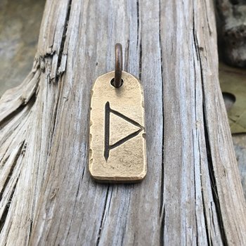 Thurisaz Rune Charm, Bronze Rune Pendant, Hand Carved, Nordic Norse, Men's Viking Jewelry, Eco Recycled Metal, Leather & Vegan Cords, Odin