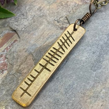Father Ogham Charm, Athair Ogham, Bronze Bar Charm, Irish Celtic Gaelic, Hand Carved, Dad Father, Leather & Vegan Cords, Soul Harbor Jewelry