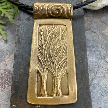 Two Trees Bronze Pendant, Celtic Tree of Life, Hand Carved, Irish Celtic Spirals, Intertwined, Handmade Art Jewelry, 8th Anniversary Gifts