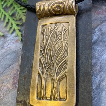 Two Trees Bronze Pendant, Celtic Tree of Life, Hand Carved, Irish Celtic Spirals, Intertwined, Handmade Art Jewelry, 8th Anniversary Gifts