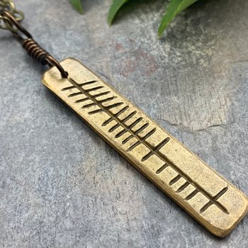 Father Ogham Charm, Athair Ogham, Bronze Bar Charm, Irish Celtic Gaelic, Hand Carved, Dad Father, Leather & Vegan Cords, Soul Harbor Jewelry