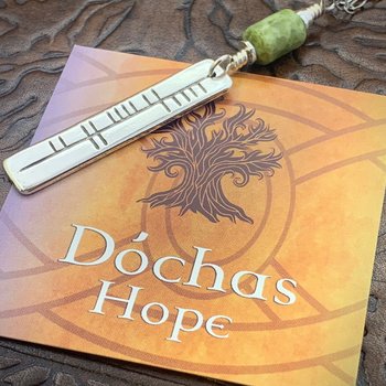 Dóchas Ogham Necklace, Hope Bar Charm, Sterling Silver, Connemara Marble, Irish Celtic Jewelry, Hand Carved, Believe In, Art Jewelry