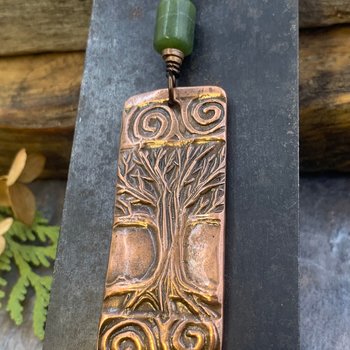 Celtic Tree of Life, Copper Pendant, Connemara Marble, Irish Celtic Spirals, Hand Carved, Crann Bethadh,  Soul Harbor Jewelry, Handmade Art