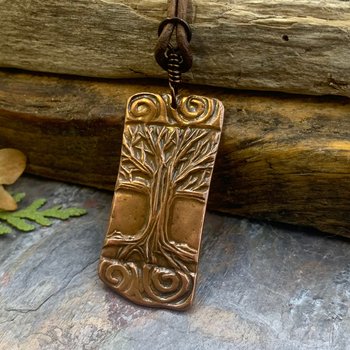 Celtic Tree of Life, Copper Pendant, Irish Celtic Spirals, Hand Carved, Crann Bethadh, Celtic Witch Druid, Soul Harbor Jewelry, Handmade Art
