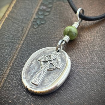 Celtic Cross, Sterling Silver, Connemara Marble, Irish Celtic Jewelry, Wax Seal Charm, Irish Pagan, Handcrafted, Artisan Jewelry, Faith