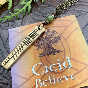 Believe Ogham Necklace, Creid Irish Gaelic, Bronze Bar Charm, Connemara Marble, Irish Celtic, Hand Carved Pendant, Soul Harbor Jewelry