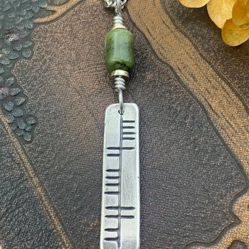 Hope Ogham Necklace, Dóchas  Bar Charm, Sterling Silver, Connemara Marble, Irish Celtic Jewelry, Hand Carved, Believe In, Art Jewelry