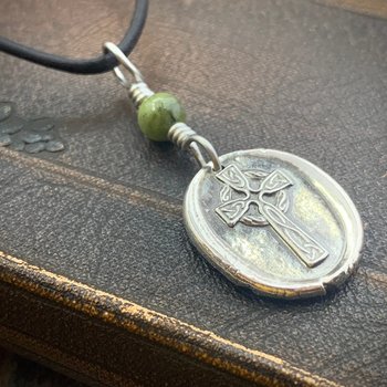 Celtic Cross, Sterling Silver, Connemara Marble, Irish Celtic Jewelry, Wax Seal Charm, Irish Pagan, Handcrafted, Artisan Jewelry, Faith