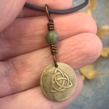 Bronze Trinity Knot, Triquetra, Wax Seal Charm, Connemara Marble, Irish Celtic Jewelry, Pagan, 8th Anniversary, Triple Goddess, Celtic Witch