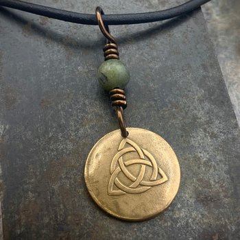 Bronze Trinity Knot, Triquetra, Wax Seal Charm, Connemara Marble, Irish Celtic Jewelry, Pagan, 8th Anniversary, Triple Goddess, Celtic Witch